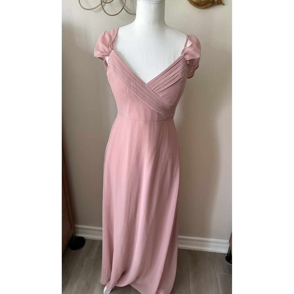 Birdy‎ Grey Pink Chiffon Bridesmaid Dress Small Wedding Guest Maxi Pockets